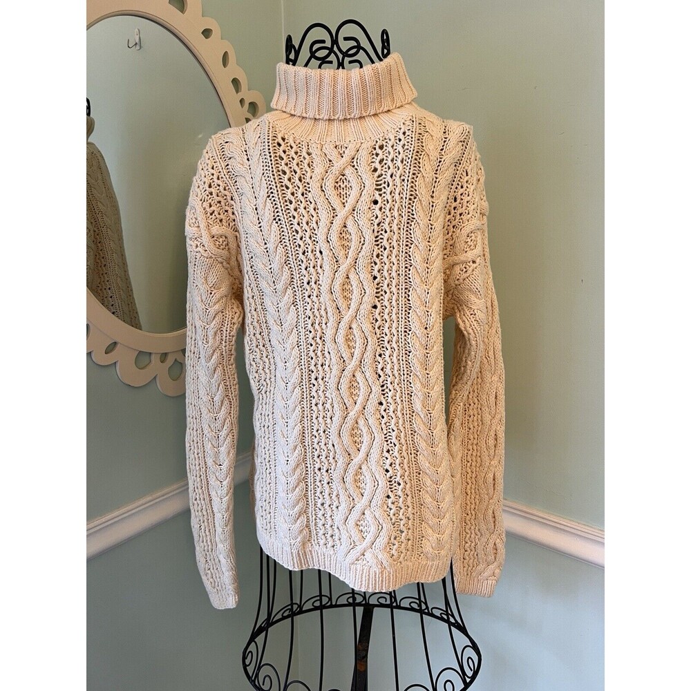 Vintage Yorkshire Knitting Co Ivory Turtle Neck Column Sweater Adult Size‎ M